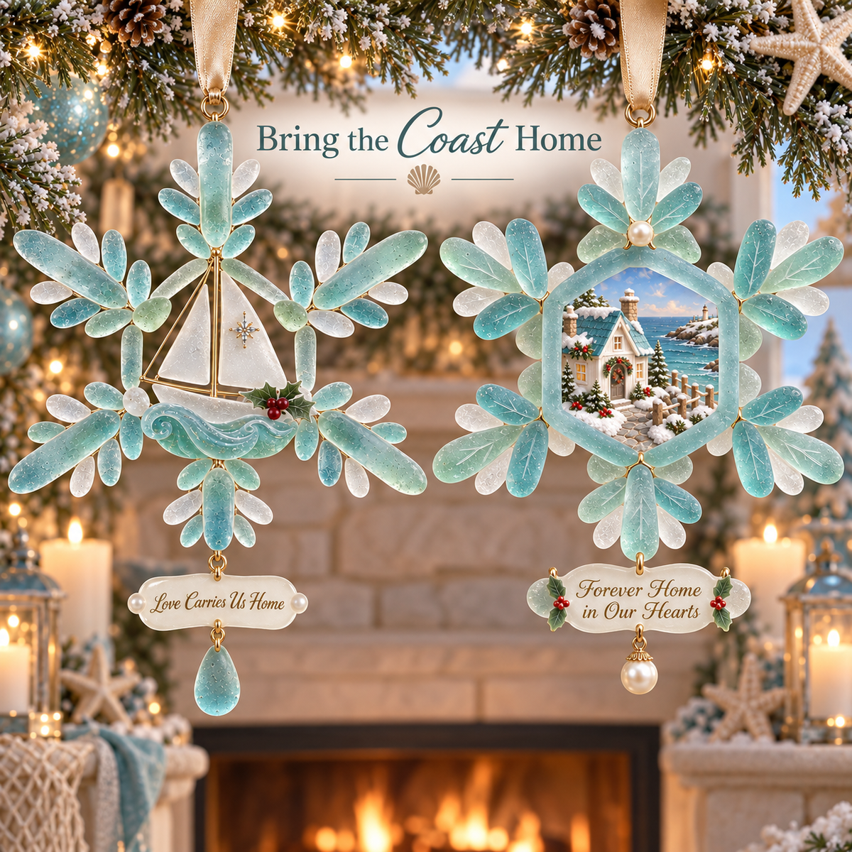 Coastal-style snowflake Christmas ornament