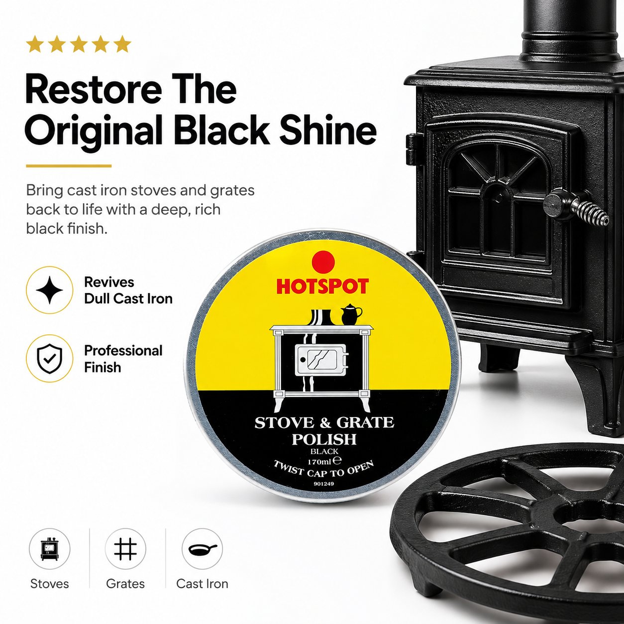 🔥Last Day 50% OFF - 🧼Hotspot Black Stove & Grate Polish – Cast Iron Restorer for Wood Stoves, Fireplaces & Grates