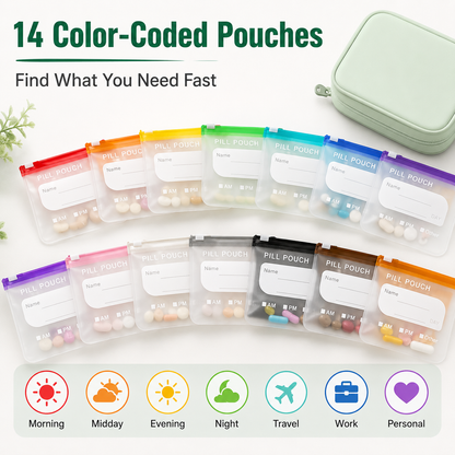 💊 14-Pouch Travel Pill Organizer – Waterproof Medicine & Vitamin Case
