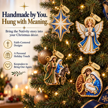 ✝️ Beginner-Friendly DIY Nativity Diamond Art Ornament Kit – Make the Christmas Story (8 Pieces)