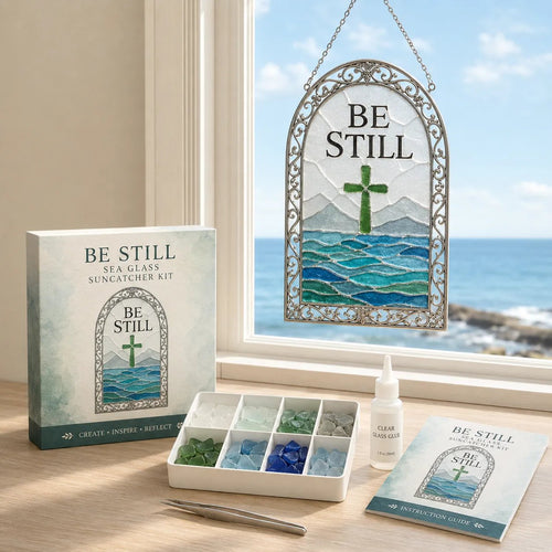 ✝️ Beginner-Friendly DIY Scripture Sea Glass Suncatcher Kit Collection | Complete Kit with Frosted Sea Glass Pieces, Clear Adhesive & Step-by-Step Guide Included 💕