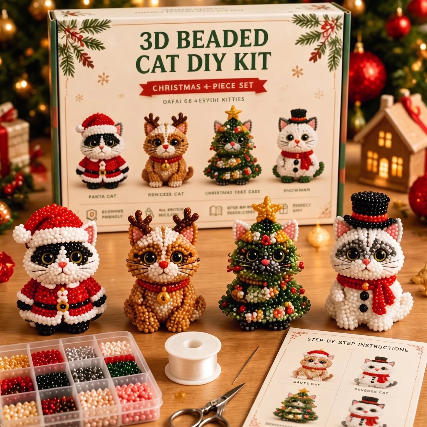 ⏳ Last Day 49% OFF – 🎄 Beginner-Friendly DIY 3D Christmas Beaded Ornament Kit | Complete 4-Piece Set with Glass Beads, All Tools & Step-by-Step Guide Included 💕