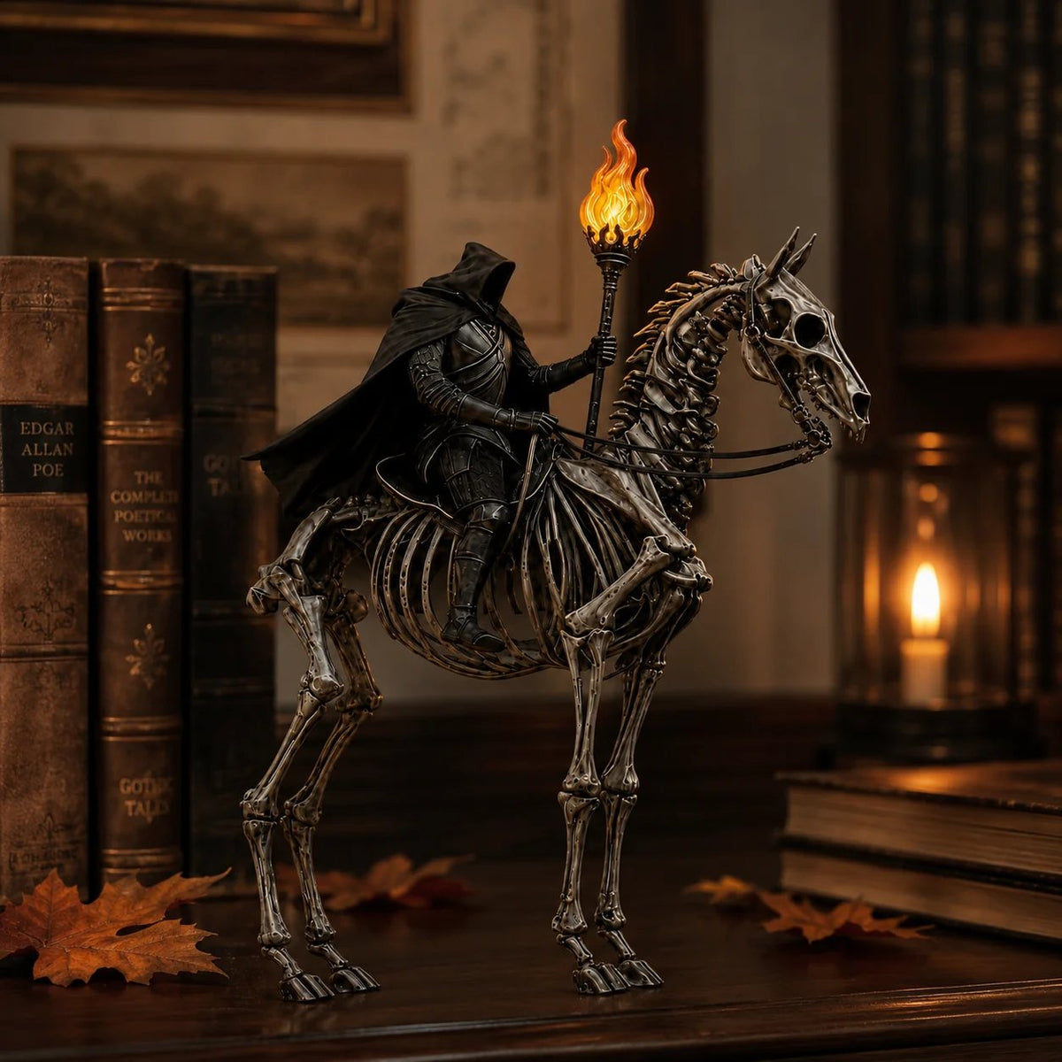 Lighted Headless Horseman on Skeleton Horse Figurine