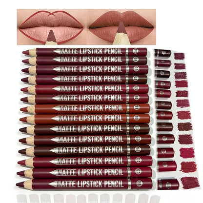 12Pcs Matte Lip Liner With Sharpener Set Waterproof Smudgeproof Precise Contour Lipstick Pens 🖌️