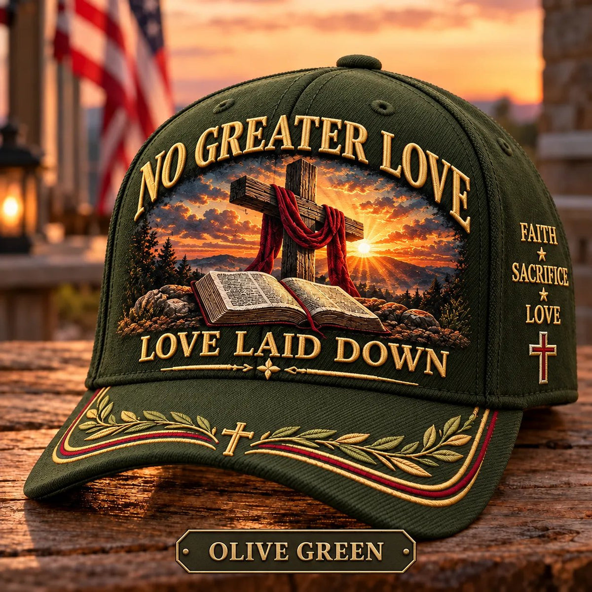 🧢 “No Greater Love” Christian Baseball Cap — Washed Cotton Twill & Adjustable Fit