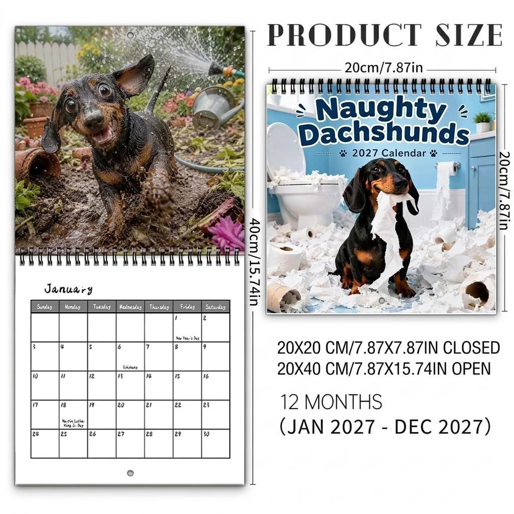 🐶Naughty Dachshunds 2027 Wall Calendar – 12 Months of Mischief, Mayhem & Sausage Dog Smiles