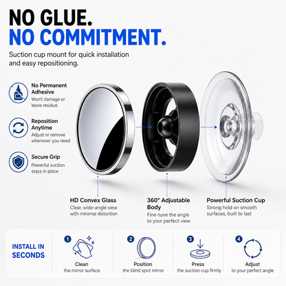 🚗 2-Pack 360° Adjustable Blind Spot Mirrors – Wide-Angle HD Car Side Mirror