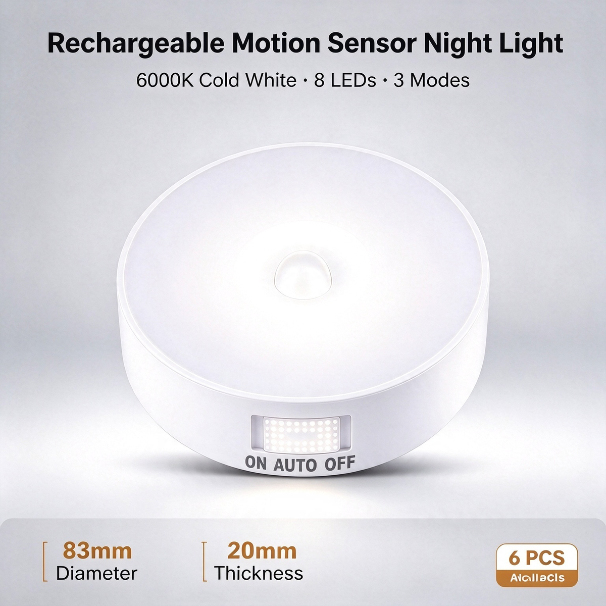 6 Pcs Motion Sensor Light, Rechargeable Night Light 💡