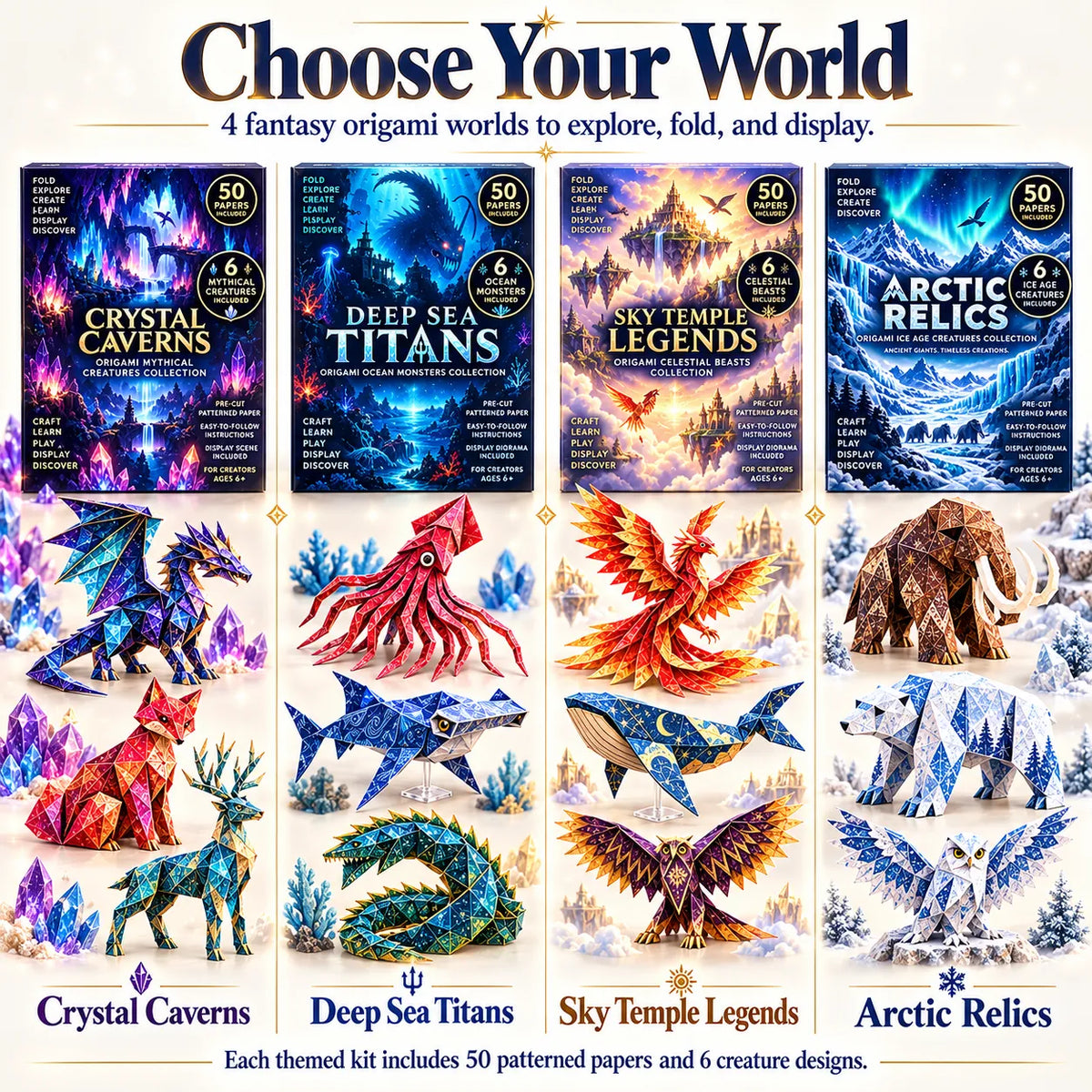 ⏳ Last Day 49% OFF – 🐉 Fantasy Paper Folding Craft Kit | 4 Magical Worlds with 50 Patterned Papers & Step-by-Step Guide ✨
