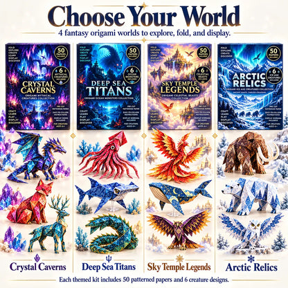 ⏳ Last Day 49% OFF – 🐉 Fantasy Paper Folding Craft Kit | 4 Magical Worlds with 50 Patterned Papers & Step-by-Step Guide ✨