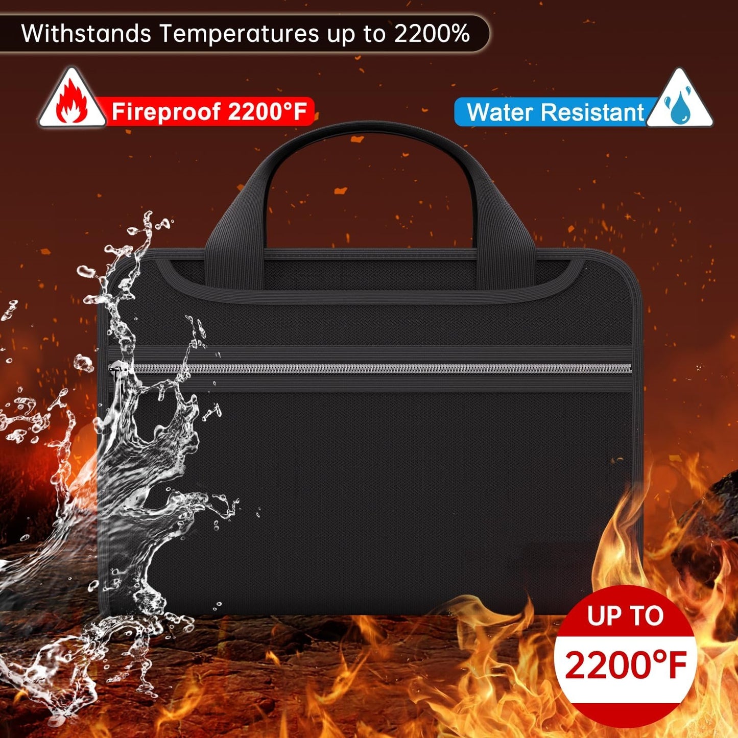 Fireproof File Folder with Handle, Large-Capacity A4 Document Bag, Test Paper Storage Bag and Data Paper Organizer, Office Stationery & Supplies
