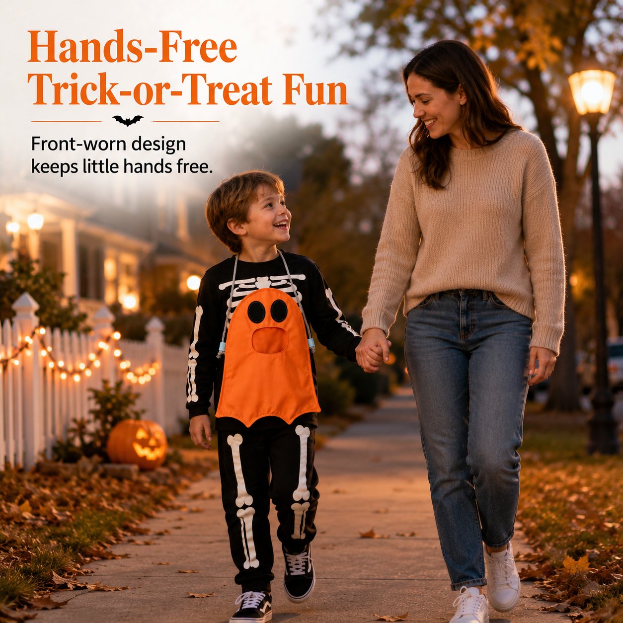⏳ Last Day 49% OFF – 👻 Hands-Free “Feed the Ghost” Halloween Treat Bag for Kids | Wearable Front-Hanging Candy Bag with Large Mouth Opening & Roomy Trick-or-Treat Storage 🎃🍬