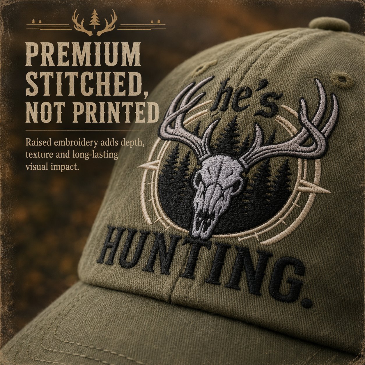 🦌 Deer Skull & Antler Embroidered Hunting Hat | Perfect Gift For Hunters 🎁