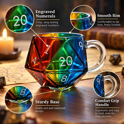 🐉🎲20-Sided Polyhedral Glass Cup | Heavy-Duty Tavern Vessel | Critical Hit Quality 🍻