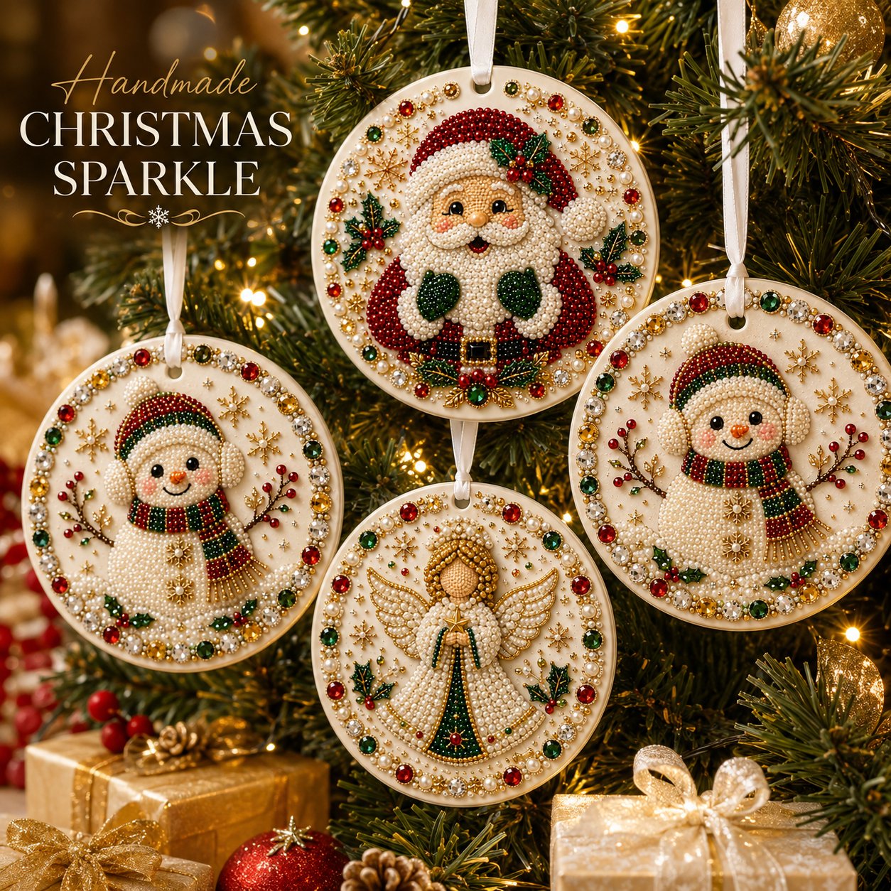 ✨ DIY Pearl & Gem Christmas Ornament Collection