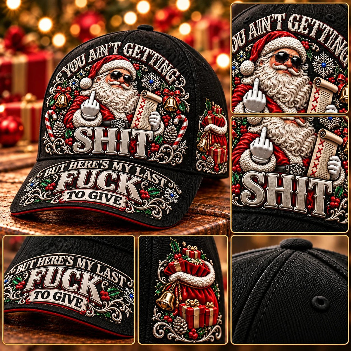 🎄Santa’s Last Gift Adult Humor Christmas Cap — 🎅You Ain’t Getting Shit