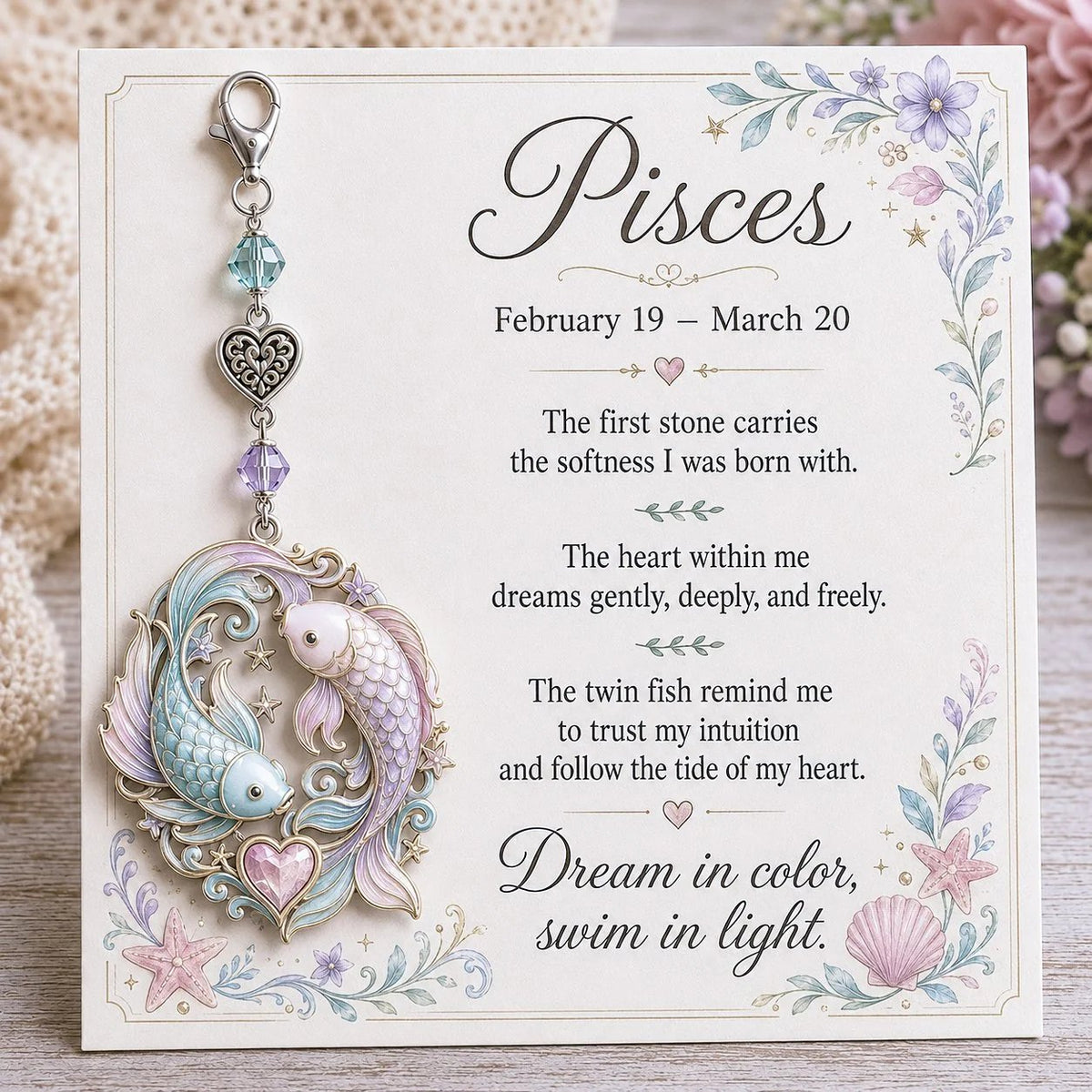 Zodiac Birthstone-Inspired Charm Keychain & Affirmation Card