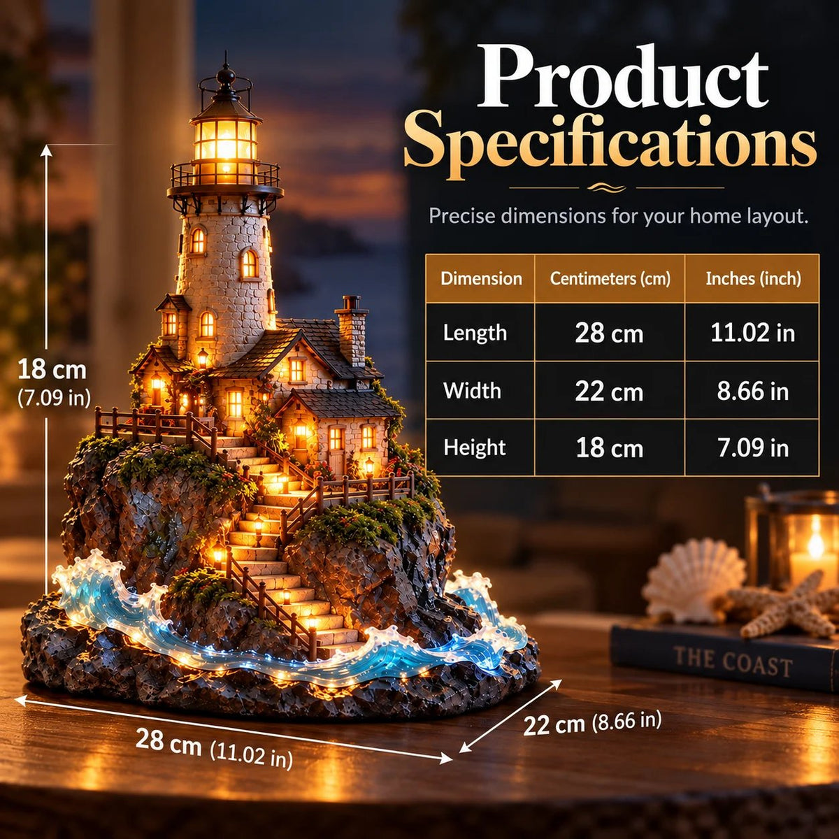 'Coastal Lighthouse' LED light decoration – handmade ornament in a maritime island style
