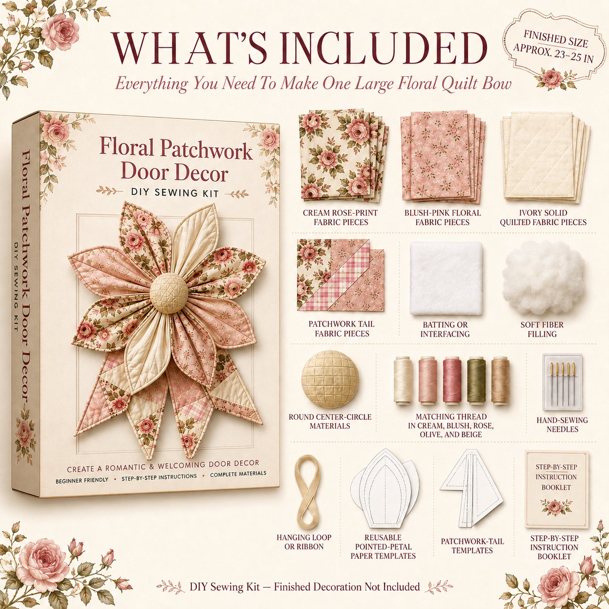 🌸 Beginner-Friendly Oversized Garden Blossom Quilted Bow Sewing Kit | Complete Kit with All Tools & Step-by-Step Guide Included 💕