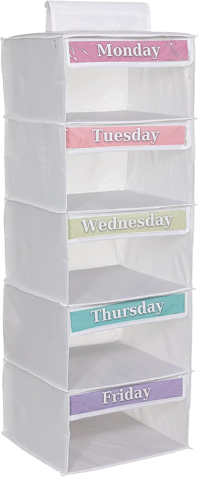 Monday through Friday Hanging Weekly Clothes Organizer for Kids