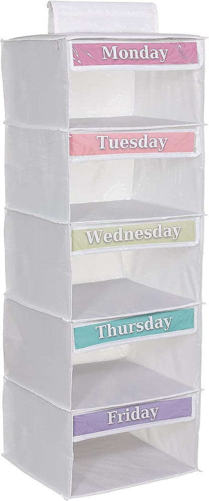 Monday through Friday Hanging Weekly Clothes Organizer for Kids