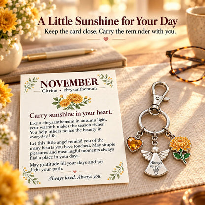 🔥LAST DAY 50% OFF - 👼 Always By Your Side: Birth Month Angel & Flower Keychain + Keepsake Card 🌸
