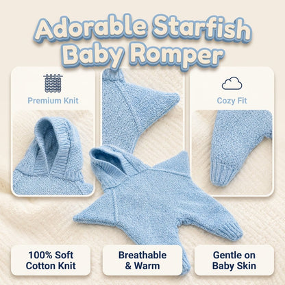 🔥HOT SALE🔥⭐Baby Starfish Knitted Romper – Cute Hooded One