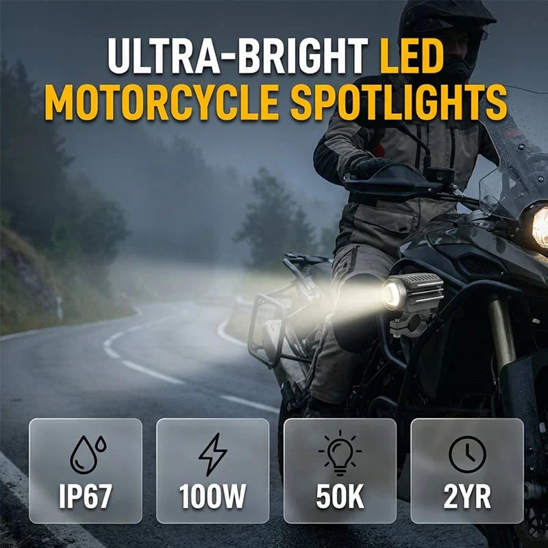 🔥HOT SALE🔥💯⏰Universal Motorcycle LED Spotlight Dual Color Auxiliary Driving Light