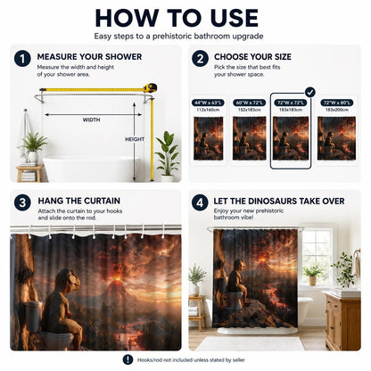 🦖🚽Fun Dinosaur Volcano Bathroom Shower Curtain🤣(📦Buy 2 Free Shipping)