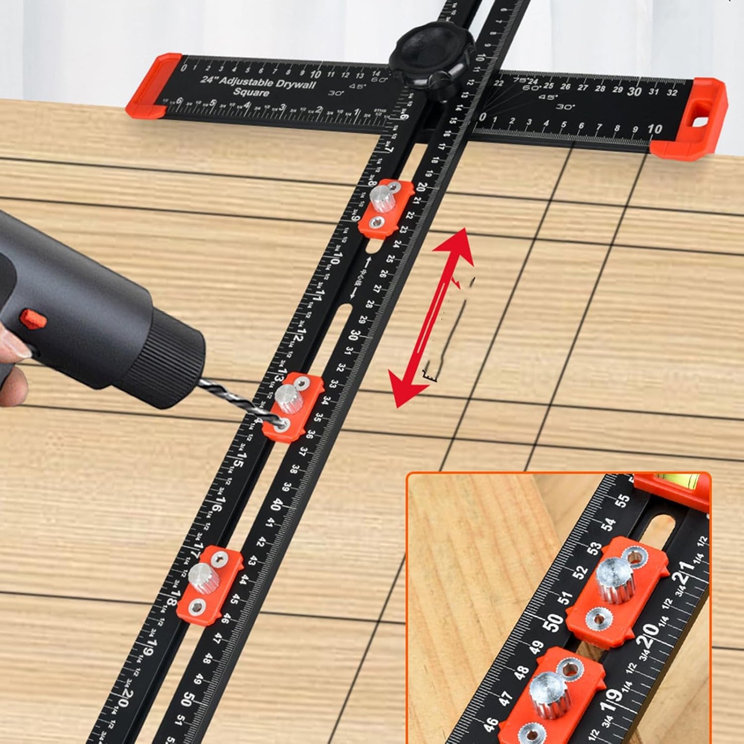 Adjustable 2 in 1 Drilling Positioning Ruler, Cabinet Hardwares Jigs, T Square Ruler Cabinet Handle Jigs Woodworking Ruler