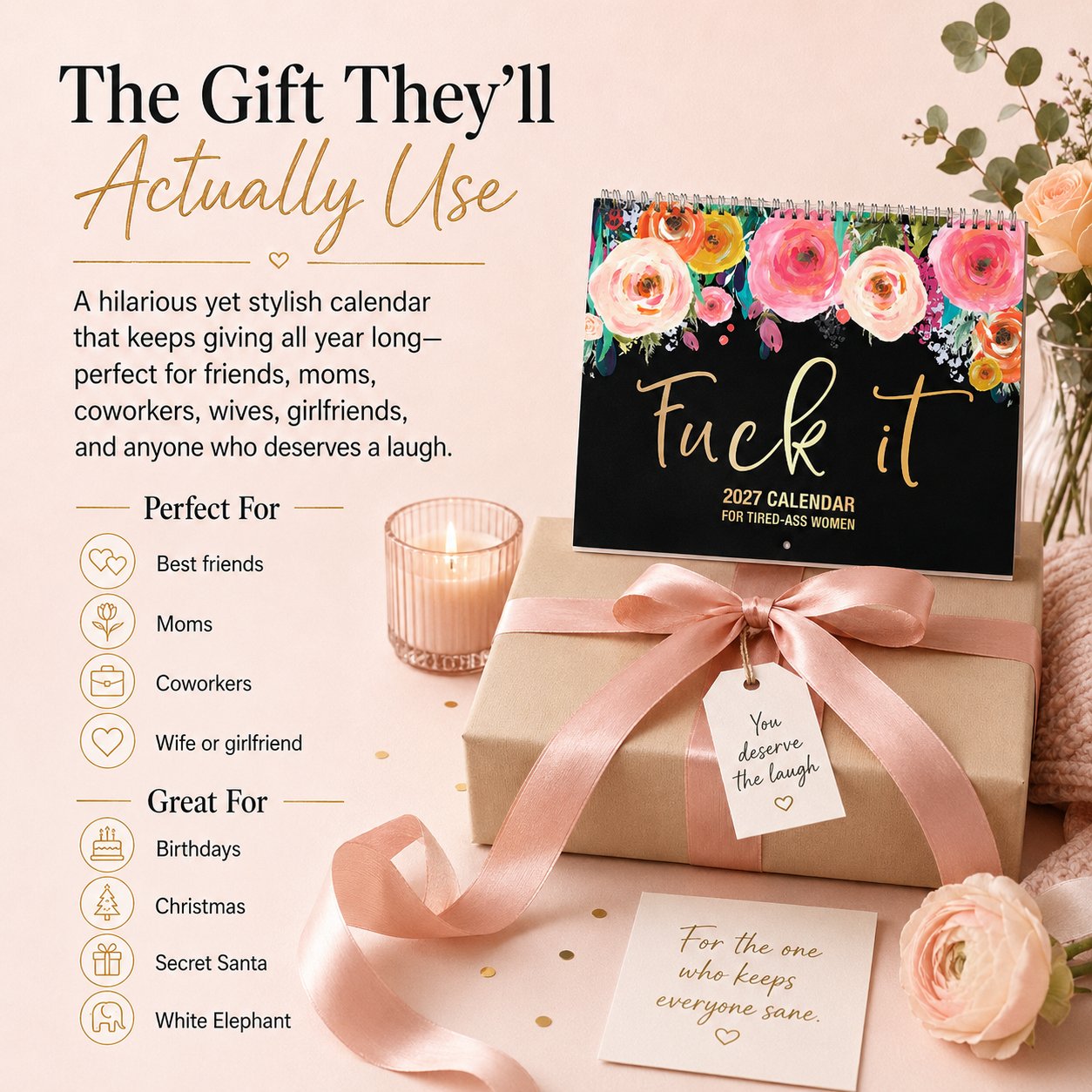 🌸🗓️ 2027 Funny Swear Word Wall Calendar – “F*ck It” Floral Calendar for Tired-Ass Women 😂✨