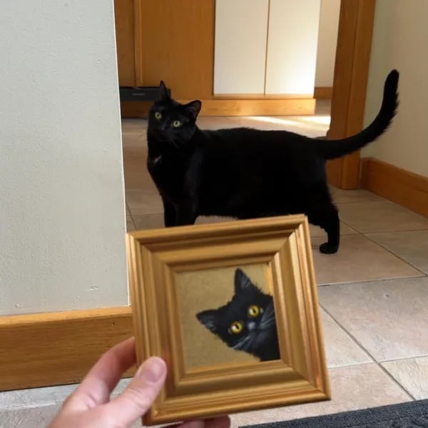 🐈‍⬛ Black Cat Gold Leaf Miniature Painting
