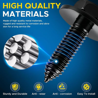 Automotive Universal Screws Black — —  1/4 Body Bolts & U-Nut Clips Kit(50 PCS)