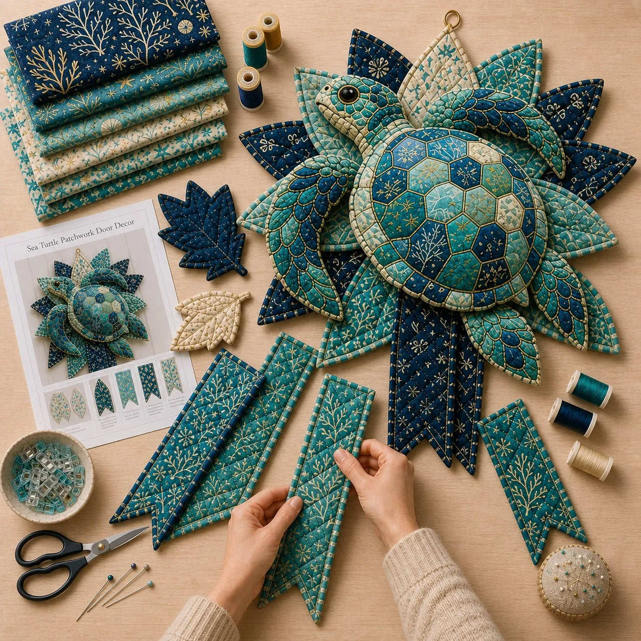 ⏳ Last Day 49% OFF – 🌊 Beginner-Friendly DIY Large Coastal Quilted Seaside Wreath Sewing Kit Collection | Complete Kit with Coordinated Fabrics, Sewing Materials & Step-by-Step Guide Included 💕