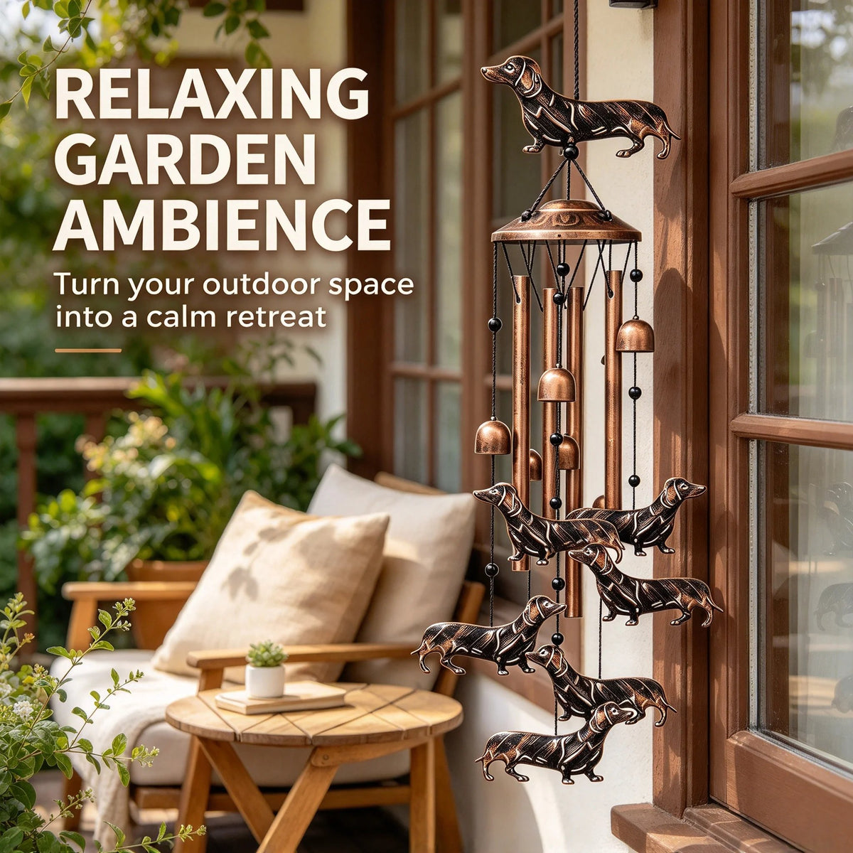 🐶 Dachshund Metal Wind Chime, Outdoor Garden Decor