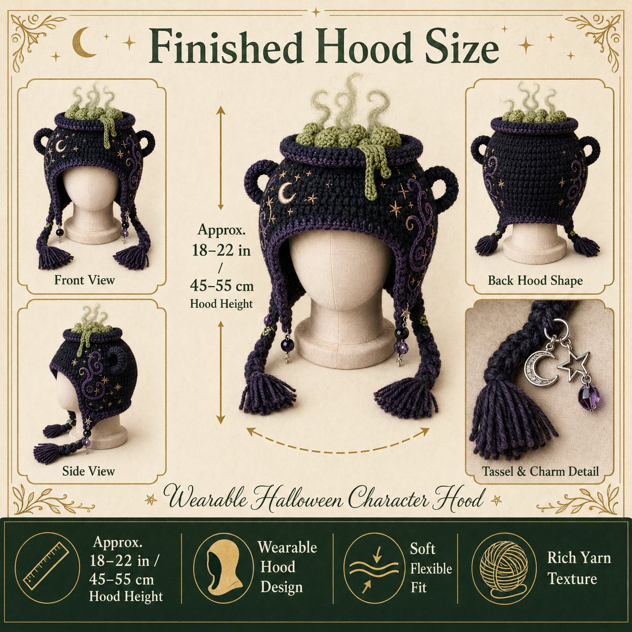 🔥 LAST DAY 49% OFF – 🎃✨ Halloween Hood Hat DIY Crochet Kit | Premium Soft Yarn Materials with Step-by-Step Guide DIY Handmade Wearable Spooky Character Hood 🧶🎭✨