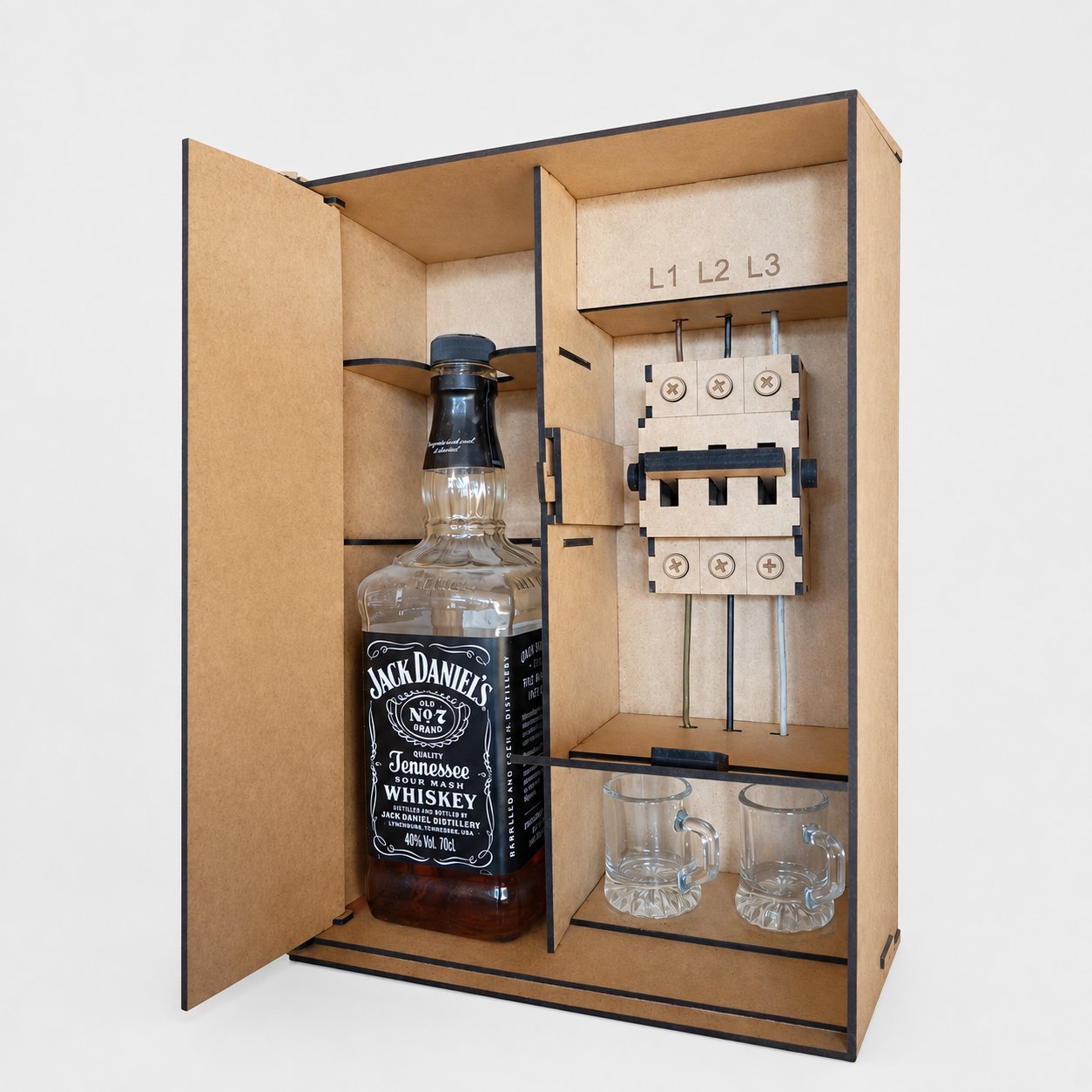 Industrial Electrical Cabinet Whiskey Gift Box | Interactive Puzzle Wooden Liquor Storage Box ⚡💀