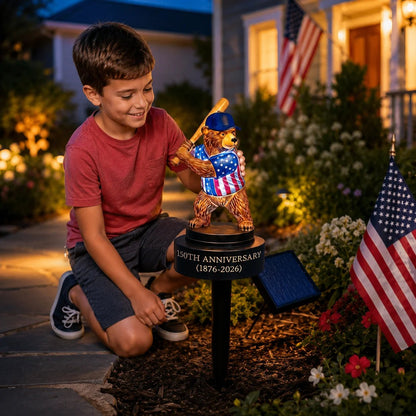 ⚾ 150th Anniversary Baseball Bear Solar Garden Stake Light – Outdoor LED Decor