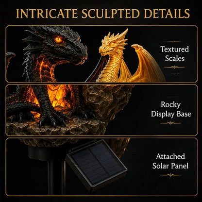 🐉 Solar-Powered Twin Dragon Garden Sculpture Light-Fantasy Outdoor Decor • Twin Ember Glow Edition