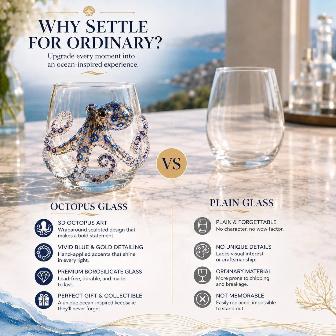 ⏰Last day Promotion-🎁The Perfect Beach House Gift🌊3D Ocean Animal Artisan Glassware Collection