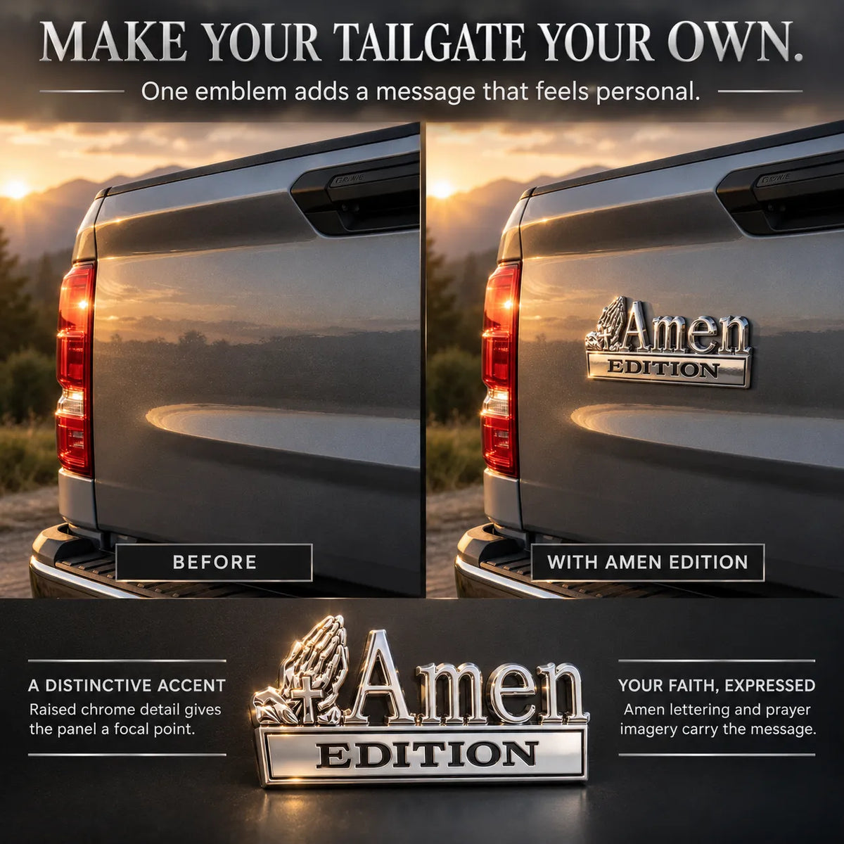 ⏳ Last Day 49% OFF – ✝️ Amen Edition Metal Emblem | 3D Chrome Cross & Wings Badge with 3M VHB Adhesive for Pickups, SUVs & Tailgates 🚘