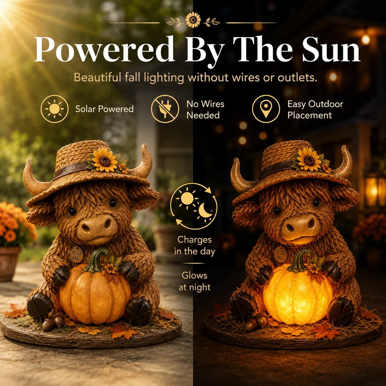 Solar Highland Cow Pumpkin Light