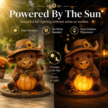 Solar Highland Cow Pumpkin Light