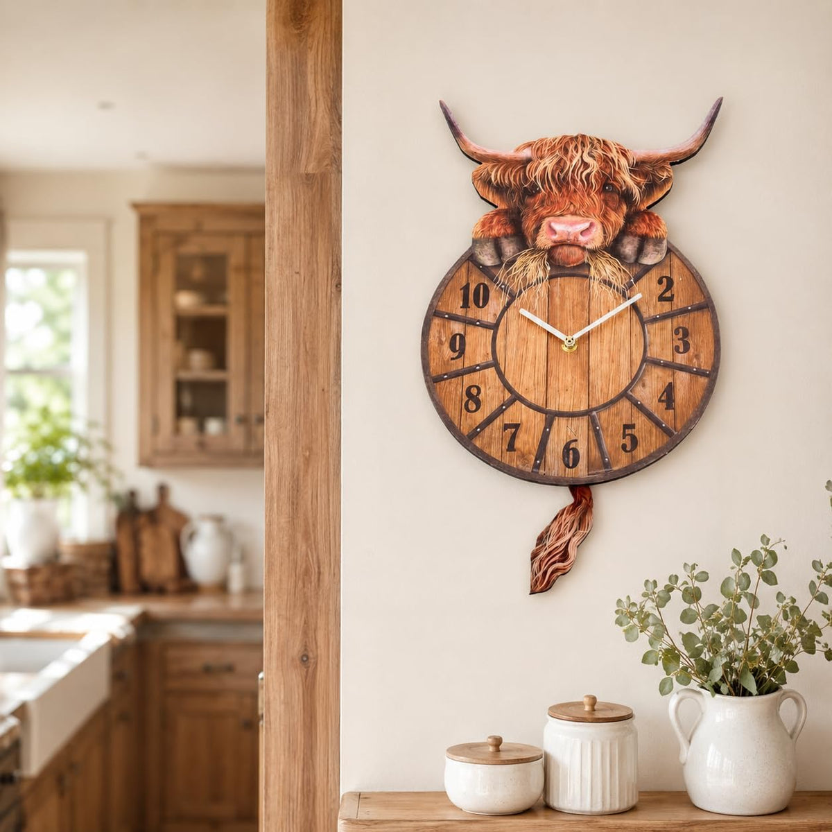 Swinging Tail Highland Cow Wall Clock