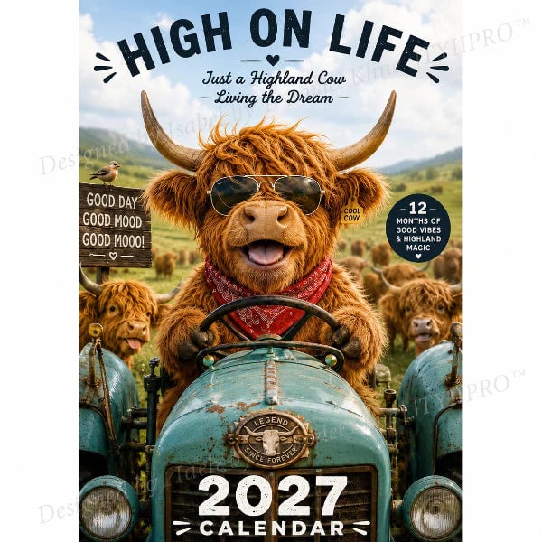 🐮 2027 Funny Highland Cow Wall Calendar | 12 Seasonal Cow Adventures with A4 Monthly Planning Pages for Home, Office & Gifts 📅✨