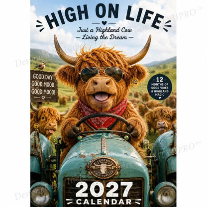 🐮 2027 Funny Highland Cow Wall Calendar | 12 Seasonal Cow Adventures with A4 Monthly Planning Pages for Home, Office & Gifts 📅✨