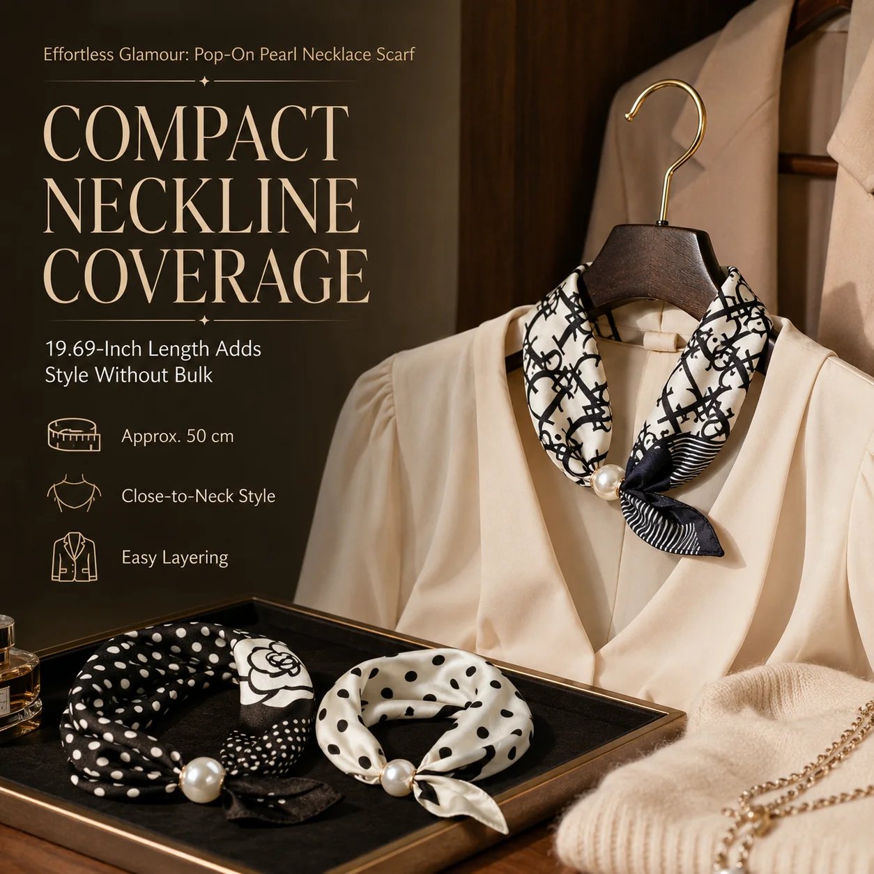 ✨ Effortless Glamour: Pop-On Pearl Necklace Scarf 🧣