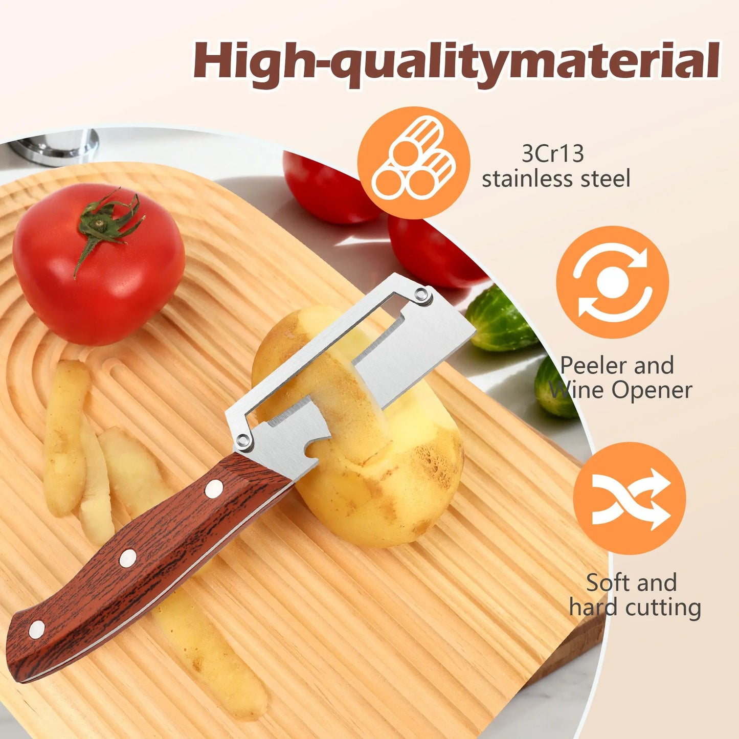 🔥Wooden-Handled Stainless Steel Sharp Peeler