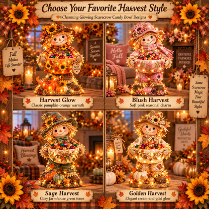 🍂 Lighted Scarecrow Candy Bowl | Harvest Table Decor