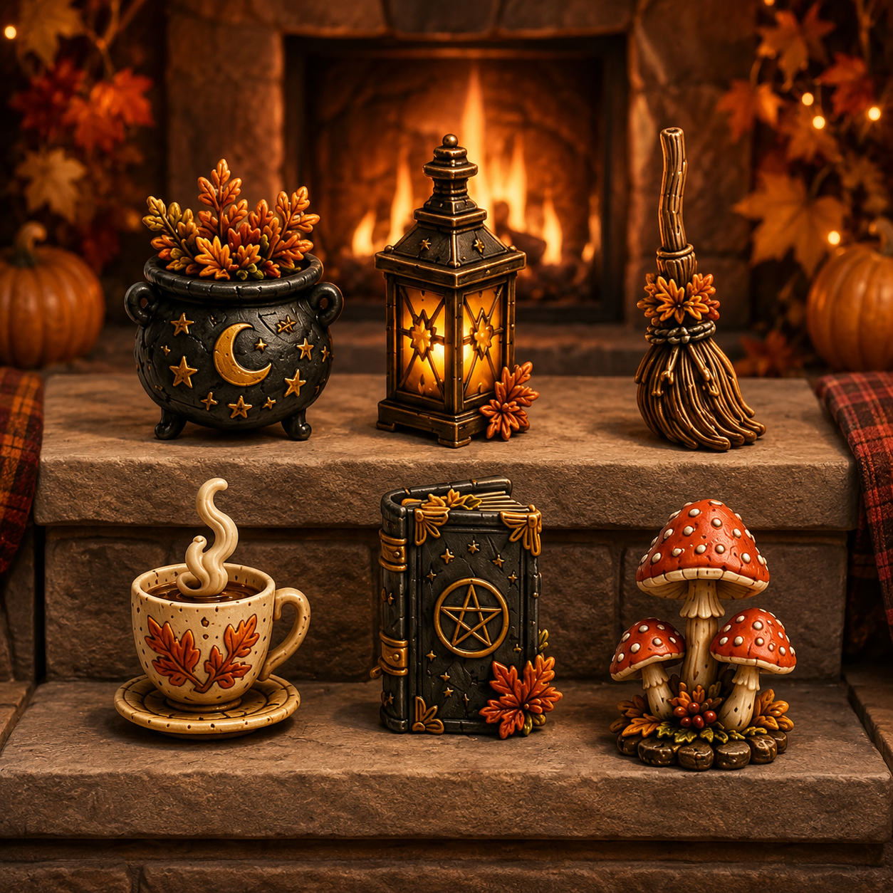 Black cat witchy miniature characters from Autumn Witch Cottage